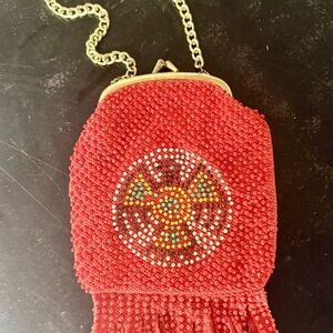 HTC Red Beaded Clutch with Chain